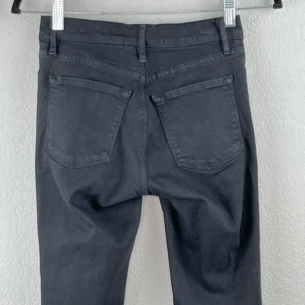 Frame Le Skinny de Jeanne Black Distressed Low Rise Denim Jeans 24